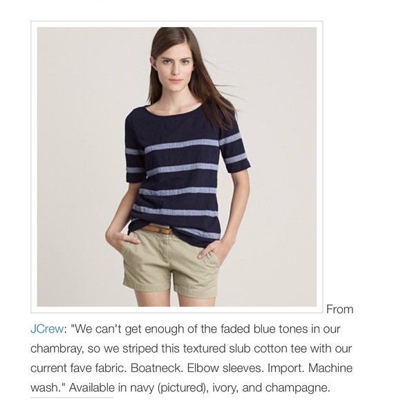 J.CREW ChambrayStriped Textured Slub Tee T-Shirt Top Blouse Ivory Blue Boat Neck - Picture 8 of 9